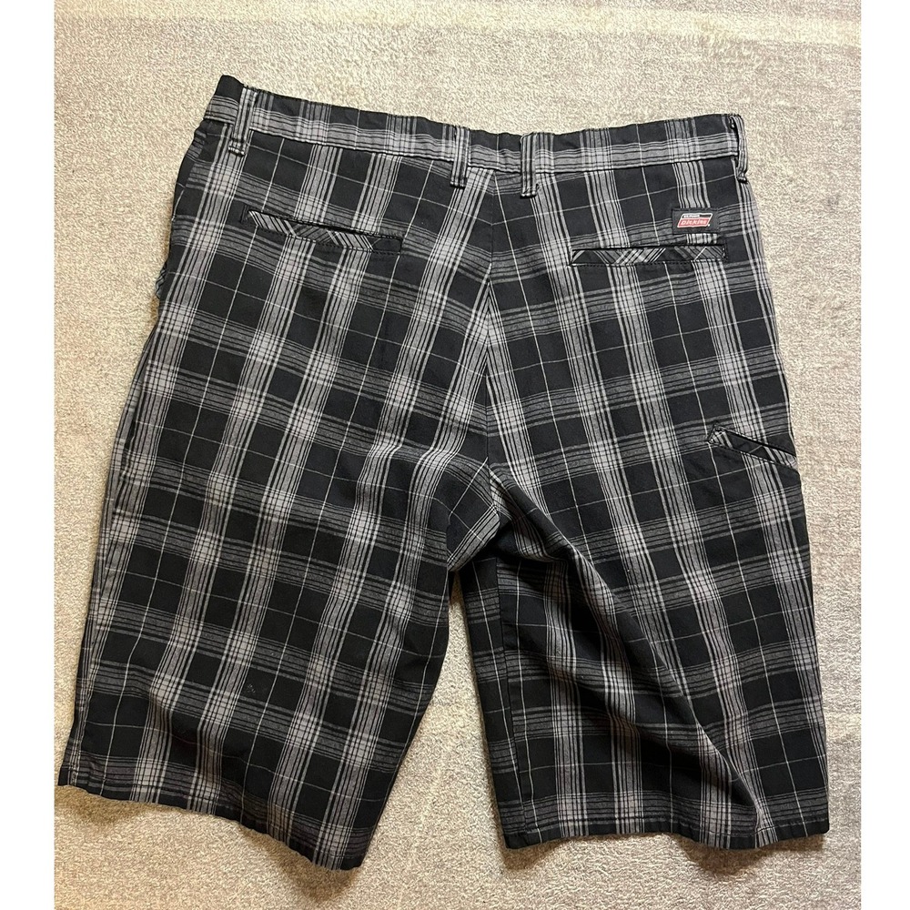 Dickies Mens Plaid Flat Front Shorts Black Grey  Size 36 Grunge Skater HipHop